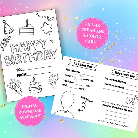 Fill In The Blank Birthday Coloring Card Kaart