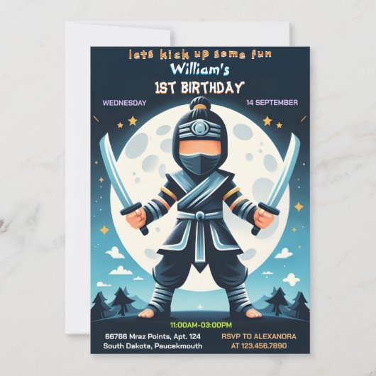 Fill War Fight Boy Moon Ninja Warrior 1e Verjaarda Kaart (Voorkant)