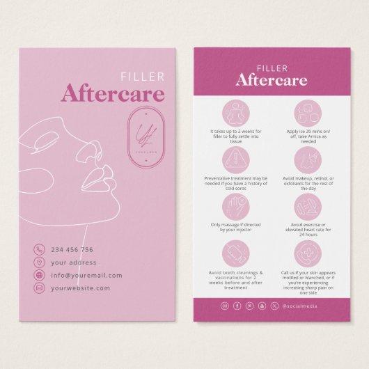 Filler Injections Aftercare Card Do Don't Visitekaartje (Voorkant /achterkant)