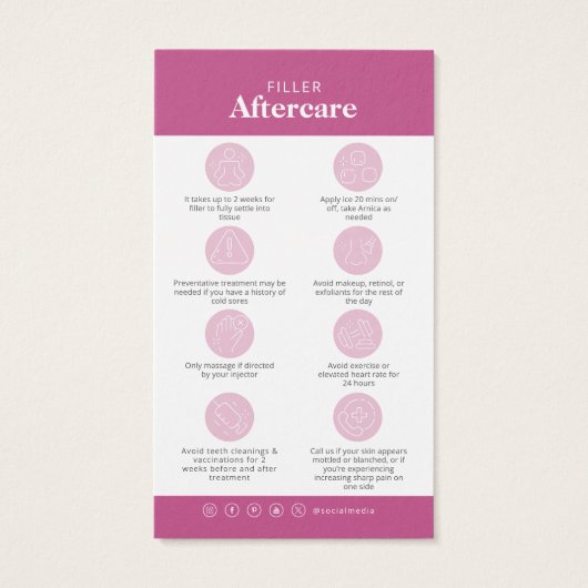 Filler Injections Aftercare Card Do Don't Visitekaartje (Achterkant)