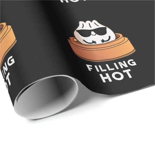 Filling Hot Funny Dumpling Pun Dark BG Cadeaupapier (Rol Hoek)