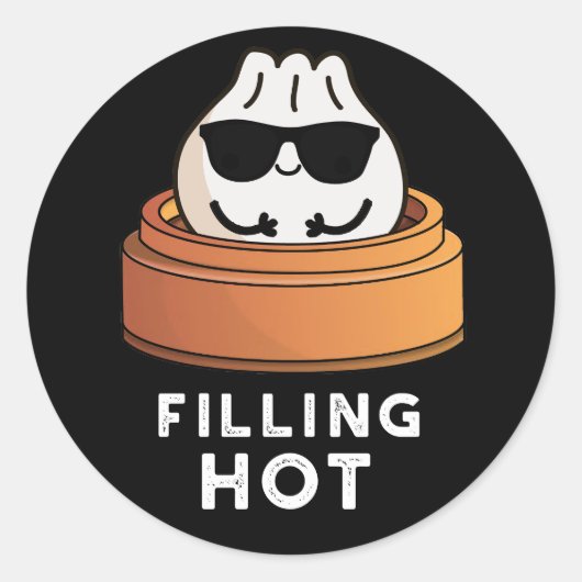 Filling Hot Funny Dumpling Pun Dark BG Ronde Sticker (Voorkant)