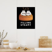 Filling Steamy Funny Dimsum Bao Pun Dark BG Poster (Keuken)