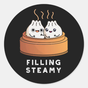 Filling Steamy Funny Dimsum Bao Pun Dark BG Ronde Sticker