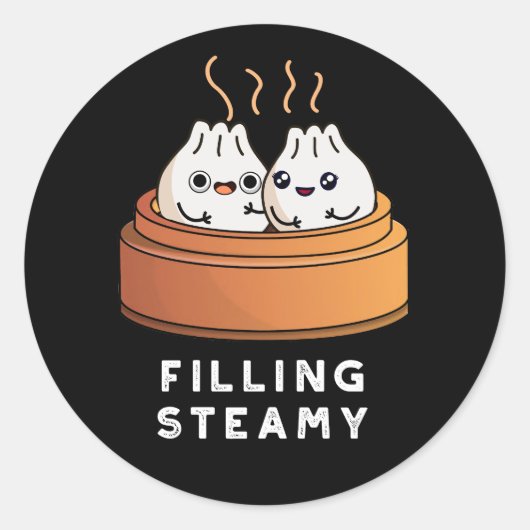 Filling Steamy Funny Dimsum Bao Pun Dark BG Ronde Sticker (Voorkant)