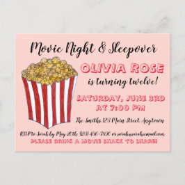 Film Bioscoop Nacht Slaapfeest Popcorn Verjaardags Uitnodiging Briefkaart