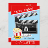 Film Clapboard Popcorn 8th Birthday Party Kaart (Voorkant / Achterkant)