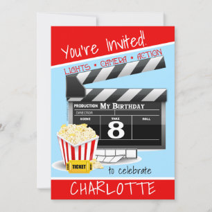 Film Clapboard Popcorn 8th Birthday Party Kaart