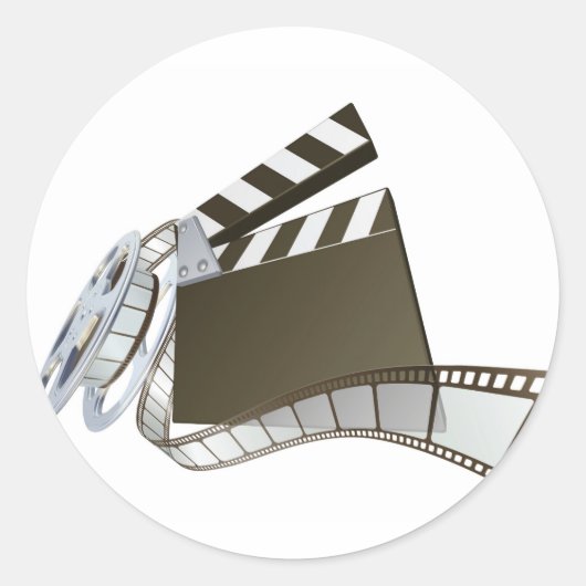 Film klapperboard en filmspoel ronde sticker (Voorkant)