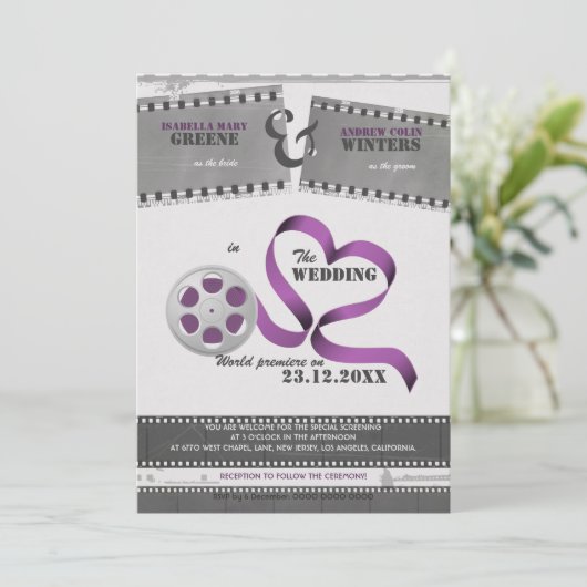 Film Liefde bruiloft uitnodiging (Staand voorkant)