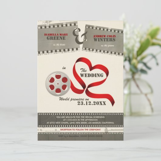 Film Liefde bruiloft uitnodiging (Staand voorkant)