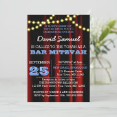 Film Lights Blauwe Bar Mitzvah Uitnodiging (Staand voorkant)