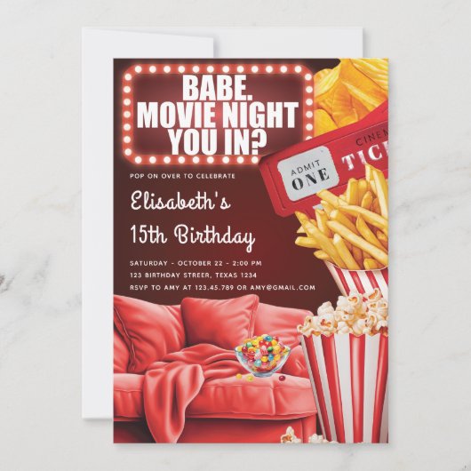 Film Nacht Meisje Tiener Verjaardag Kaart (Voorkant)