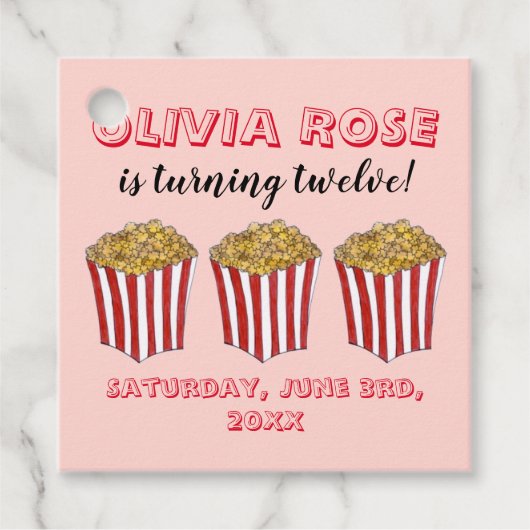 Film Nacht Sleepover Popcorn Verjaardagsfeest Bedankjes Labels (Voorkant)