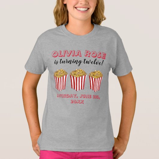 Film Nacht Sleepover Popcorn Verjaardagsfeest T-shirt (Voorkant)