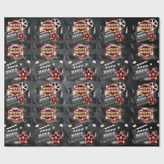 Film Night Birthday Elegant Cadeaupapier (Vlak)