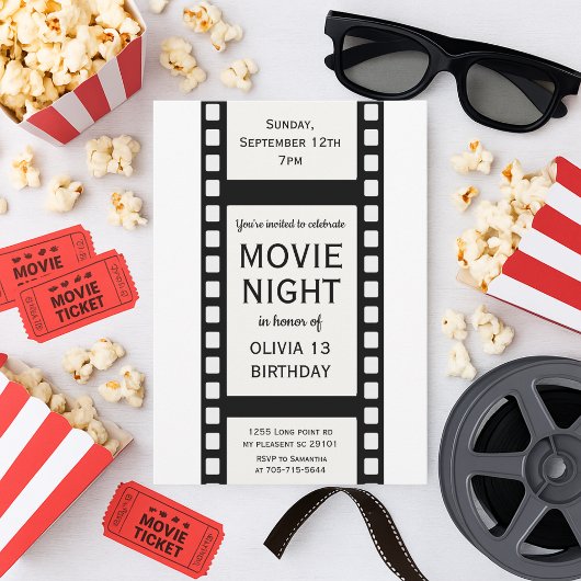 Film Night Birthday Invitation | Kinder filmstrip Kaart