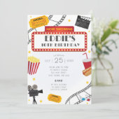 Film Night Birthday Party Invitation Cinema Kaart (Staand voorkant)