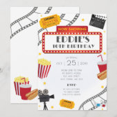 Film Night Birthday Party Invitation Cinema Kaart (Voorkant / Achterkant)