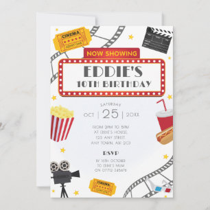 Film Night Birthday Party Invitation Cinema Kaart