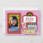 Film Night Birthday Party Roze Film Foto Kaart (Voorkant)