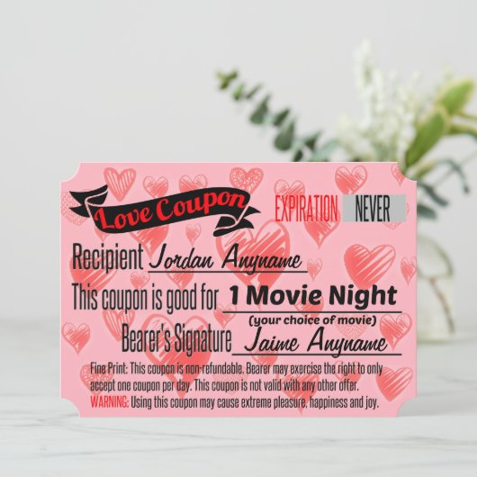 FILM NIGHT Love Coupon Kaart (Staand voorkant)