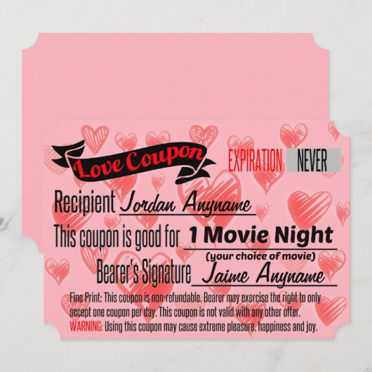 FILM NIGHT Love Coupon Kaart (Voorkant / Achterkant)
