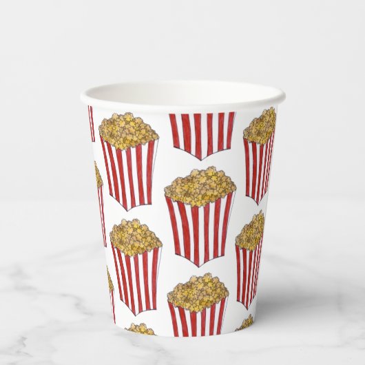 Film Night Sleepover Buttered Popcorn Tub Papieren Bekers (Achterkant)