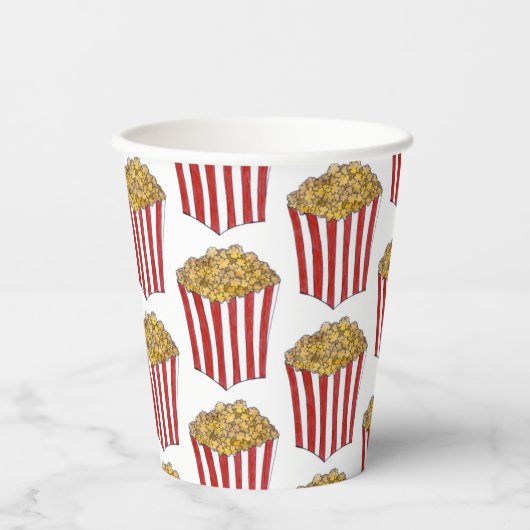 Film Night Sleepover Buttered Popcorn Tub Papieren Bekers (Voorkant)