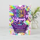 Film Night Sleepover Neon Rainbow Verjaardag Kaart (Staand voorkant)