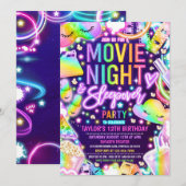 Film Night Sleepover Neon Rainbow Verjaardag Kaart (Voorkant / Achterkant)