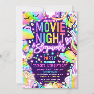 Film Night Sleepunder Neon Rainbow Verjaardag Kaart