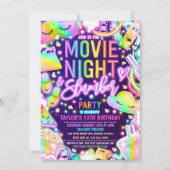 Film Night Slumber Party Neon Rainbow Verjaardag Kaart (Voorkant)