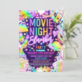 Film Night Slumber Party Neon Rainbow Verjaardag Kaart (Staand voorkant)