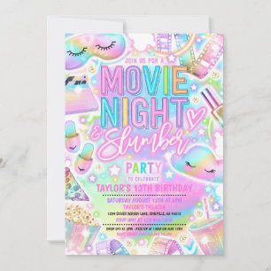Film Night Slumber Party Pastel Rainbow Verjaardag Kaart