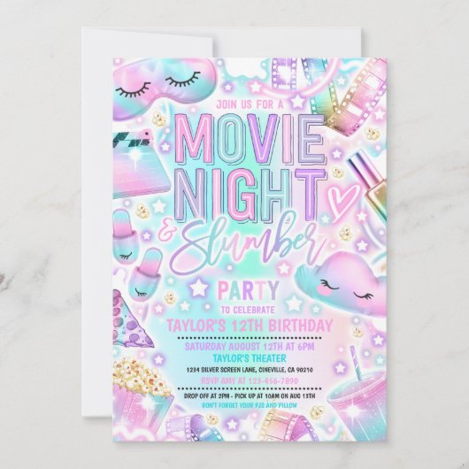 Film Night Slumber Party Pastel Rainbow Verjaardag Kaart (Voorkant)