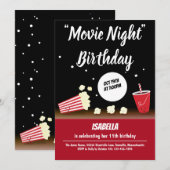 Film Night Verjaardag Popcorn Drink Zwart Rood Kaart (Voorkant / Achterkant)