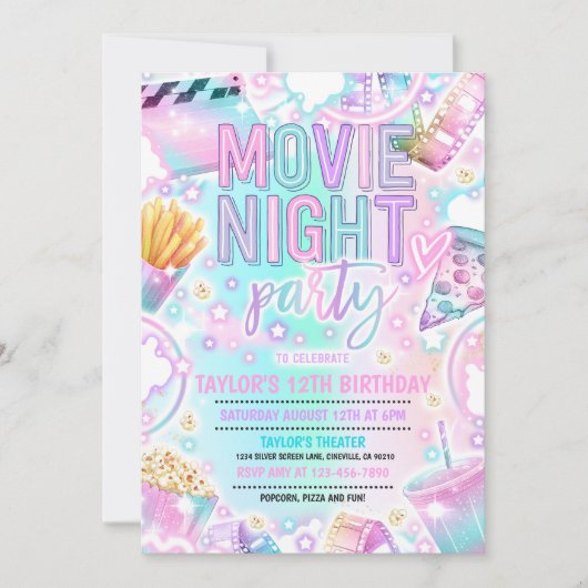 Film Night Verjaardagsfeest Pastel Rainbow Film Kaart (Voorkant)