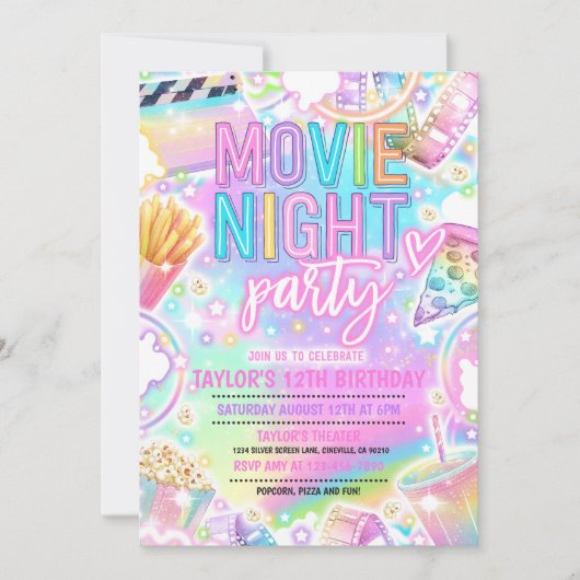 Film Night Verjaardagsfeest Pastel Rainbow Film Kaart (Voorkant)