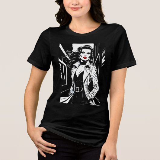 Film-Noir Femme Fatale T-Shirt – Bold Retro Style (Voorkant)