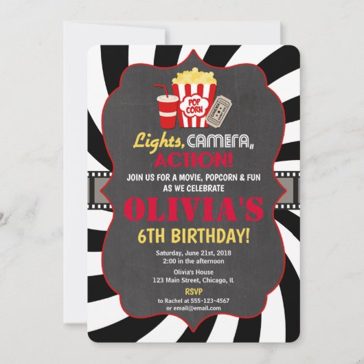 Film party film avond verjaardagsuitnodiging kaart (Voorkant)