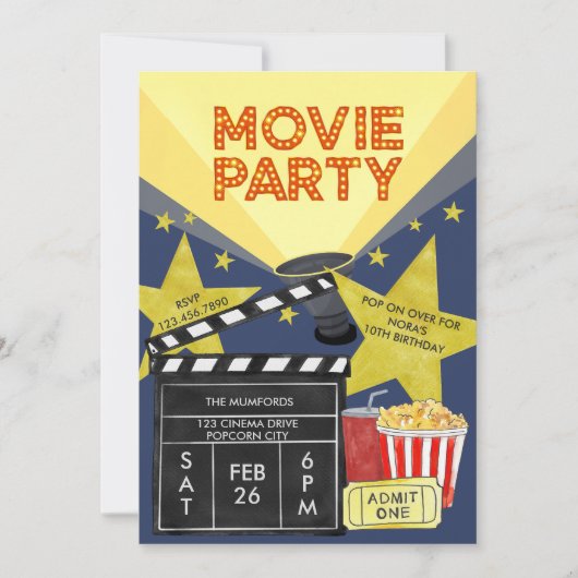 Film Party Popcorn Clapperboard Cinema Verjaardag Kaart (Voorkant)