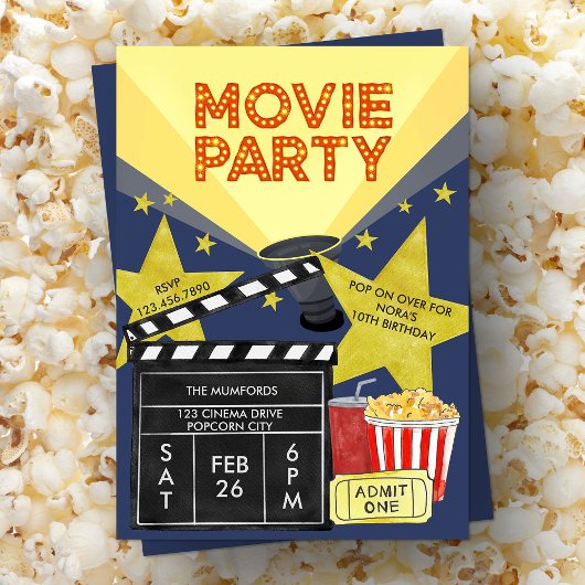Film Party Popcorn Clapperboard Cinema Verjaardag Kaart