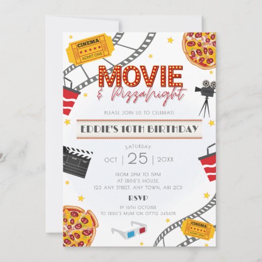 Film & Pizza Night Verjaardagsfeest Uitnodiging (Voorkant)