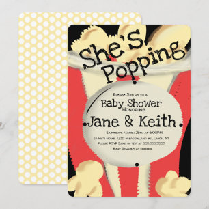 Film Popcorn Feestje Rode Hand Getekende Babyshowe Kaart