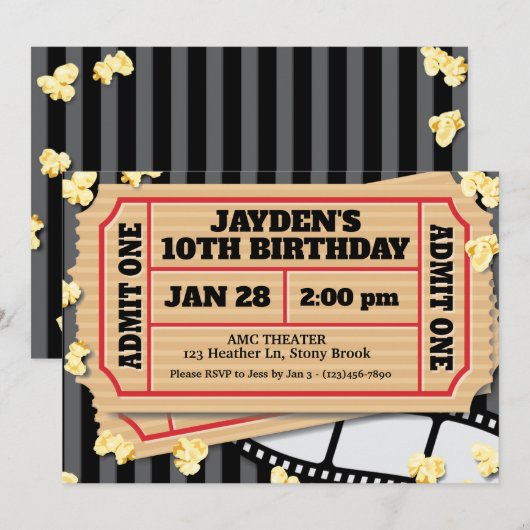Film Popcorn Uitnodiging (Voorkant / Achterkant)