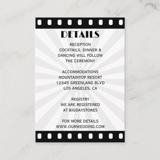 Film Poster Filmstrip Zwart-wit Bruiloft Informatiekaartje (Voorkant)