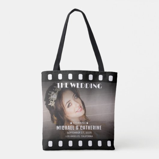 Film Poster Filmstrip Zwart-wit Bruiloft Tote Bag (Achterkant)