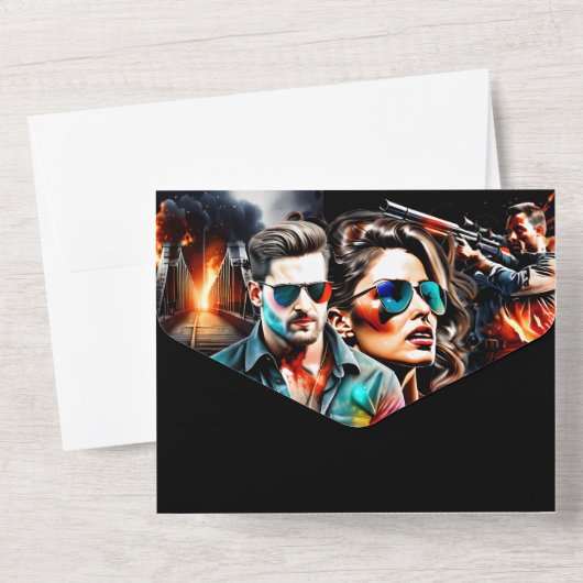 Film poster thema bruiloft actie helden thriller all in one uitnodiging (Achterkant)