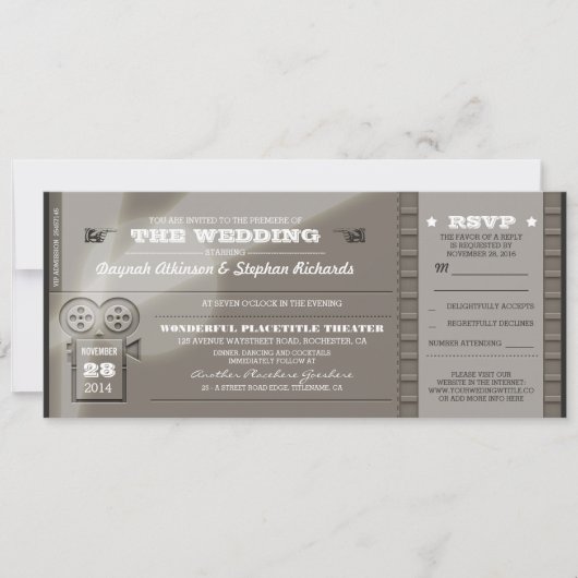 Film Premiere Wedding Tickets Uitnodigingen (Voorkant)